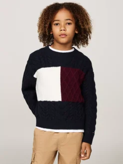 Dzianina*Tommy Hilfiger Sweter Ze Splotem Warkoczowym I Blokami Kolorów DESERT SKY