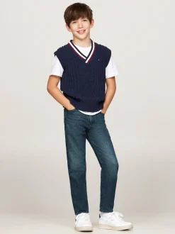 Dzianina*Tommy Hilfiger Sygnowany Bezrękawnik Ze Splotem Warkoczowym DESERT SKY