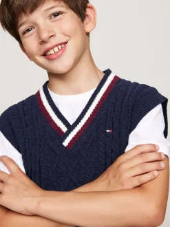 Dzianina*Tommy Hilfiger Sygnowany Bezrękawnik Ze Splotem Warkoczowym DESERT SKY