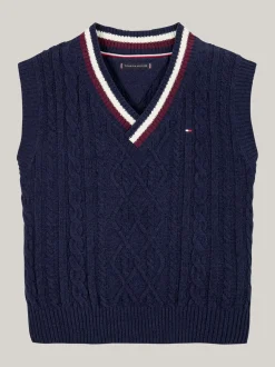Dzianina*Tommy Hilfiger Sygnowany Bezrękawnik Ze Splotem Warkoczowym DESERT SKY
