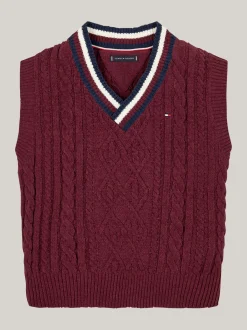 Dzianina*Tommy Hilfiger Sygnowany Bezrękawnik Ze Splotem Warkoczowym DEEP ROUGE