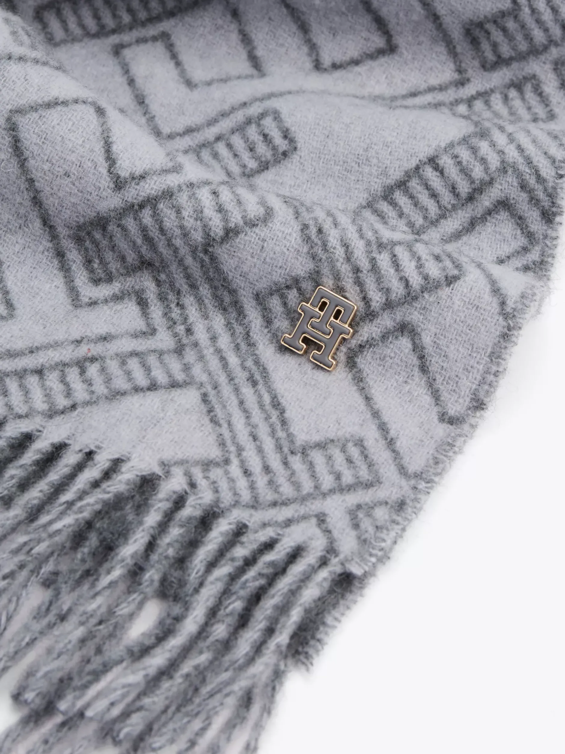 Szaliki|Szaliki*Tommy Hilfiger Szal Z Czystej Wełny Z Monogramem TH MID GREY MELANGE