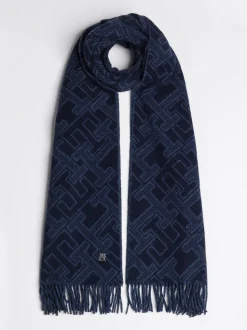 Szaliki|Szaliki*Tommy Hilfiger Szal Z Czystej Wełny Z Monogramem TH SPACE BLUE