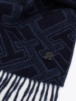 Szaliki|Szaliki*Tommy Hilfiger Szal Z Czystej Wełny Z Monogramem TH SPACE BLUE
