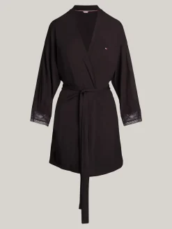 Piżamy & Odziez Nocna|Stroje Domowe*Tommy Hilfiger Szlafrok Z Modalu Z Koronką Na Mankietach BLACK