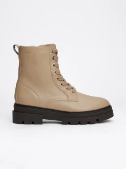 Sznurowane Botki|Botki*Tommy Hilfiger Sznurowane Botki Skórzane Nad Kostkę BEIGE