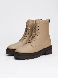 Sznurowane Botki|Botki*Tommy Hilfiger Sznurowane Botki Skórzane Nad Kostkę BEIGE