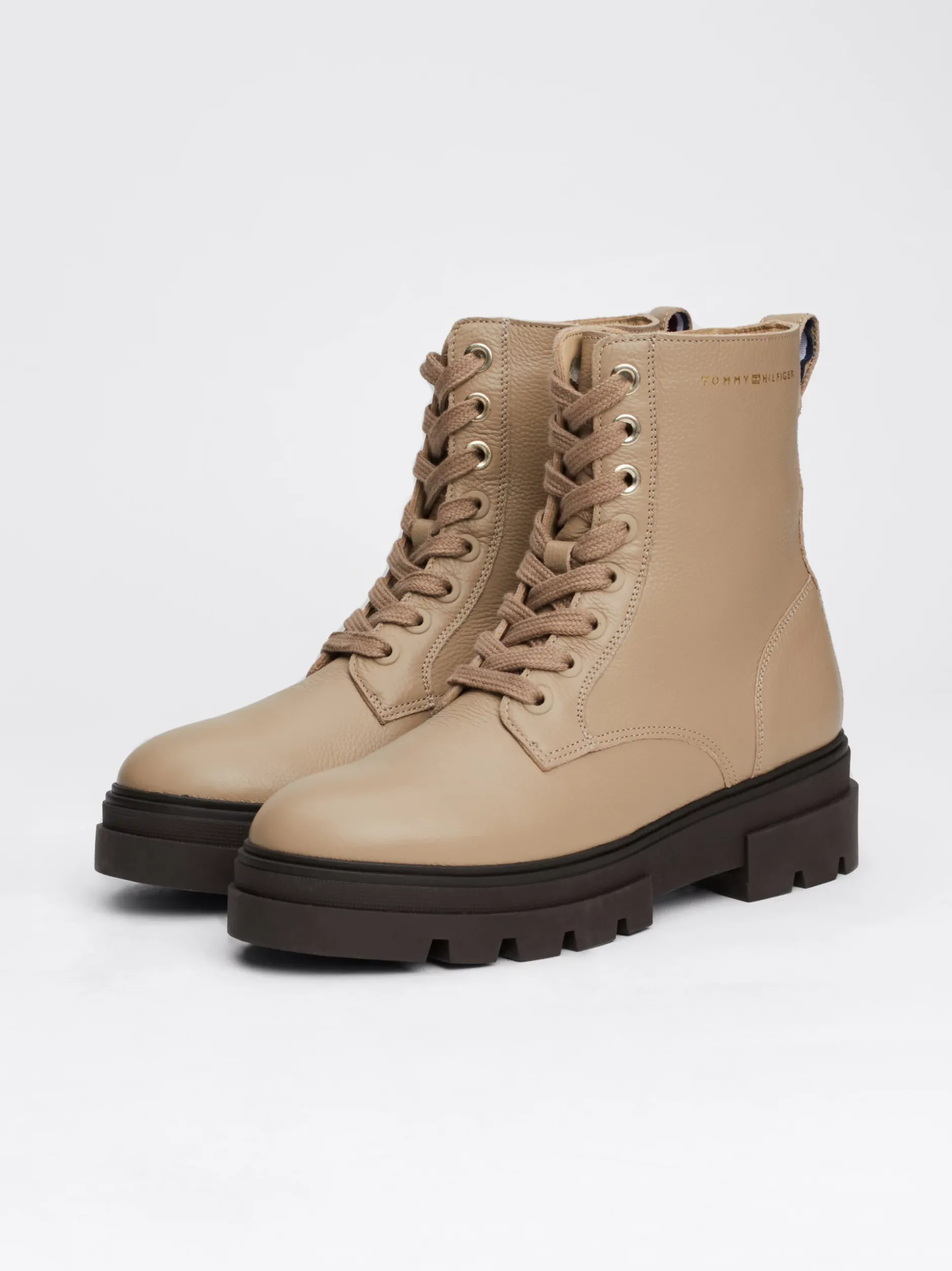 Sznurowane Botki|Botki*Tommy Hilfiger Sznurowane Botki Skórzane Nad Kostkę BEIGE