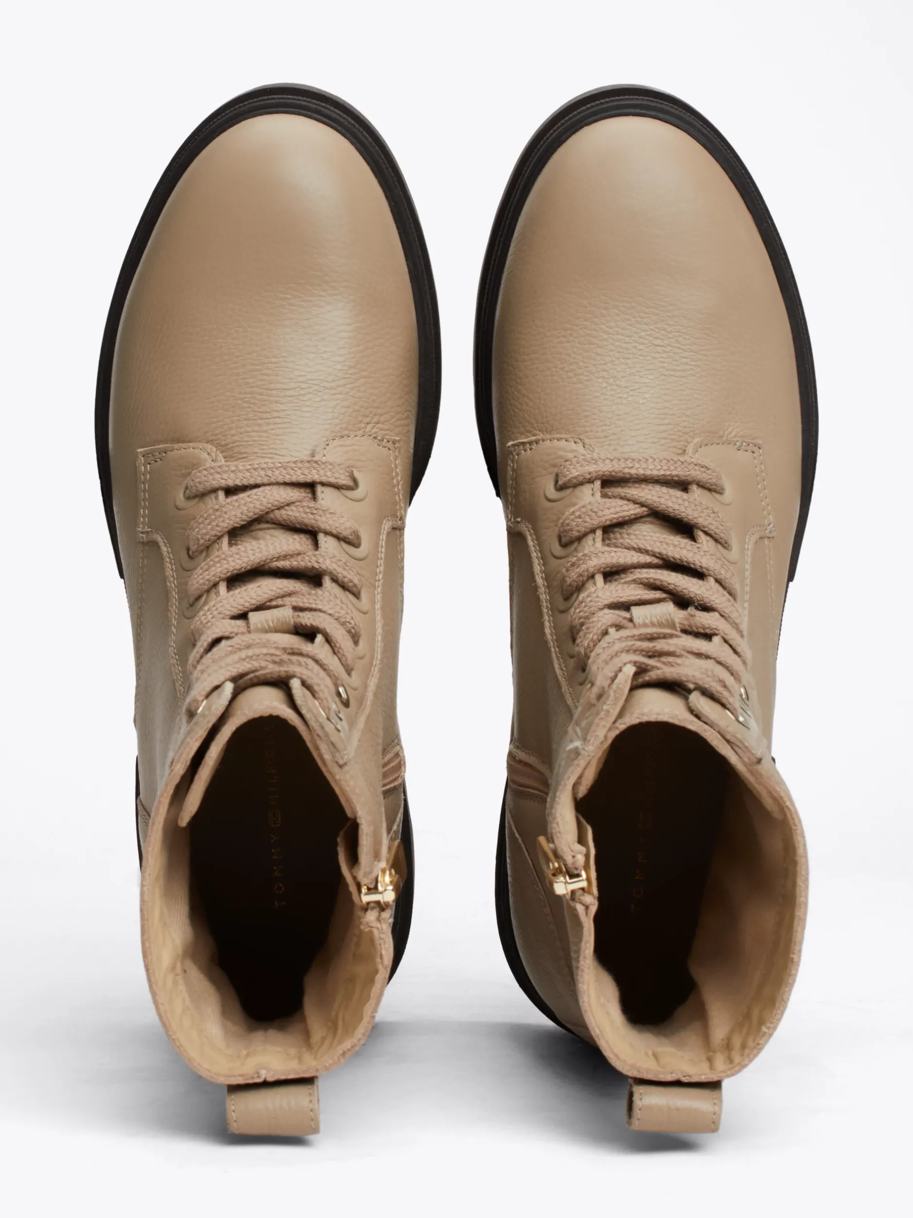 Sznurowane Botki|Botki*Tommy Hilfiger Sznurowane Botki Skórzane Nad Kostkę BEIGE