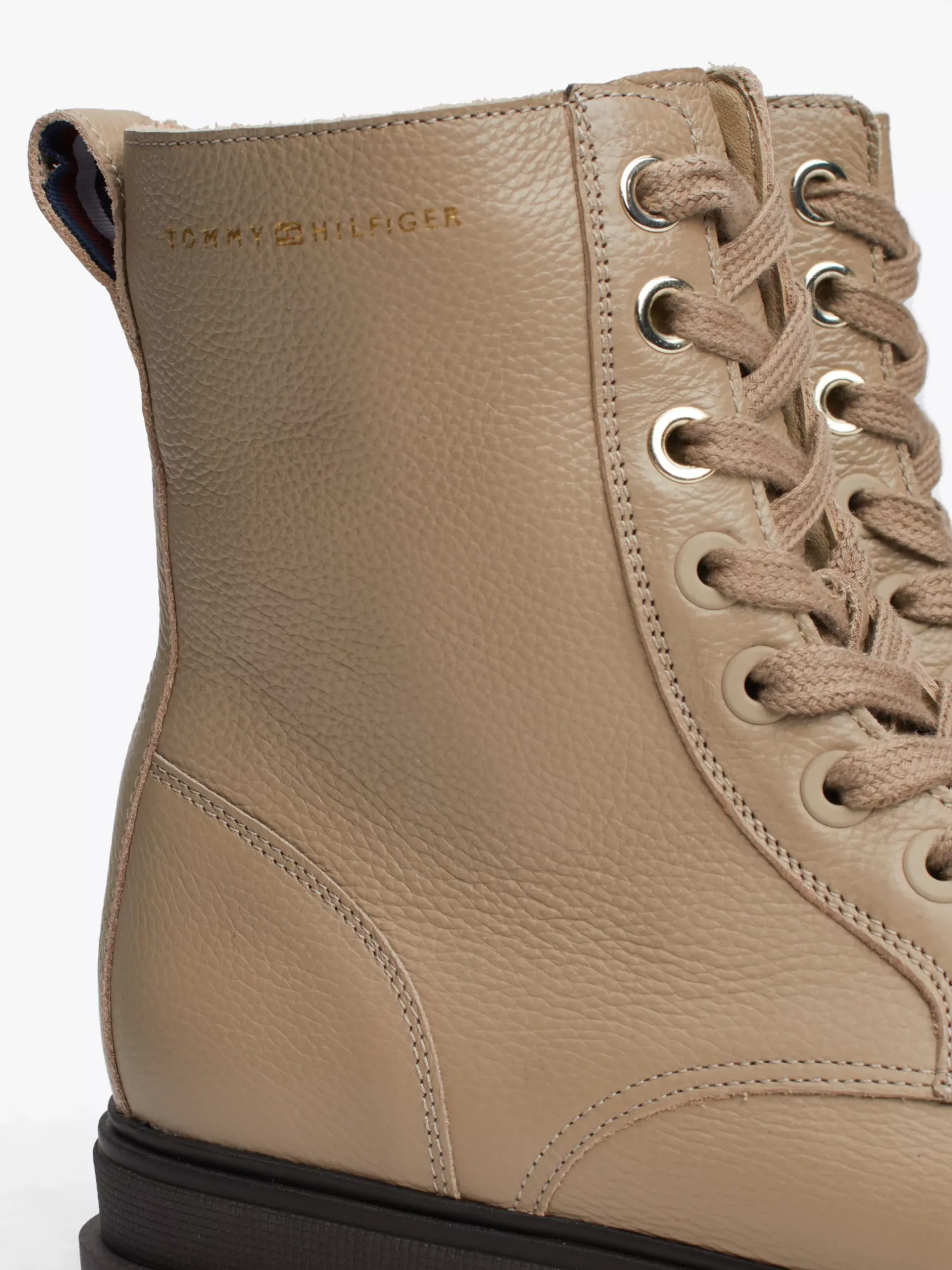Sznurowane Botki|Botki*Tommy Hilfiger Sznurowane Botki Skórzane Nad Kostkę BEIGE