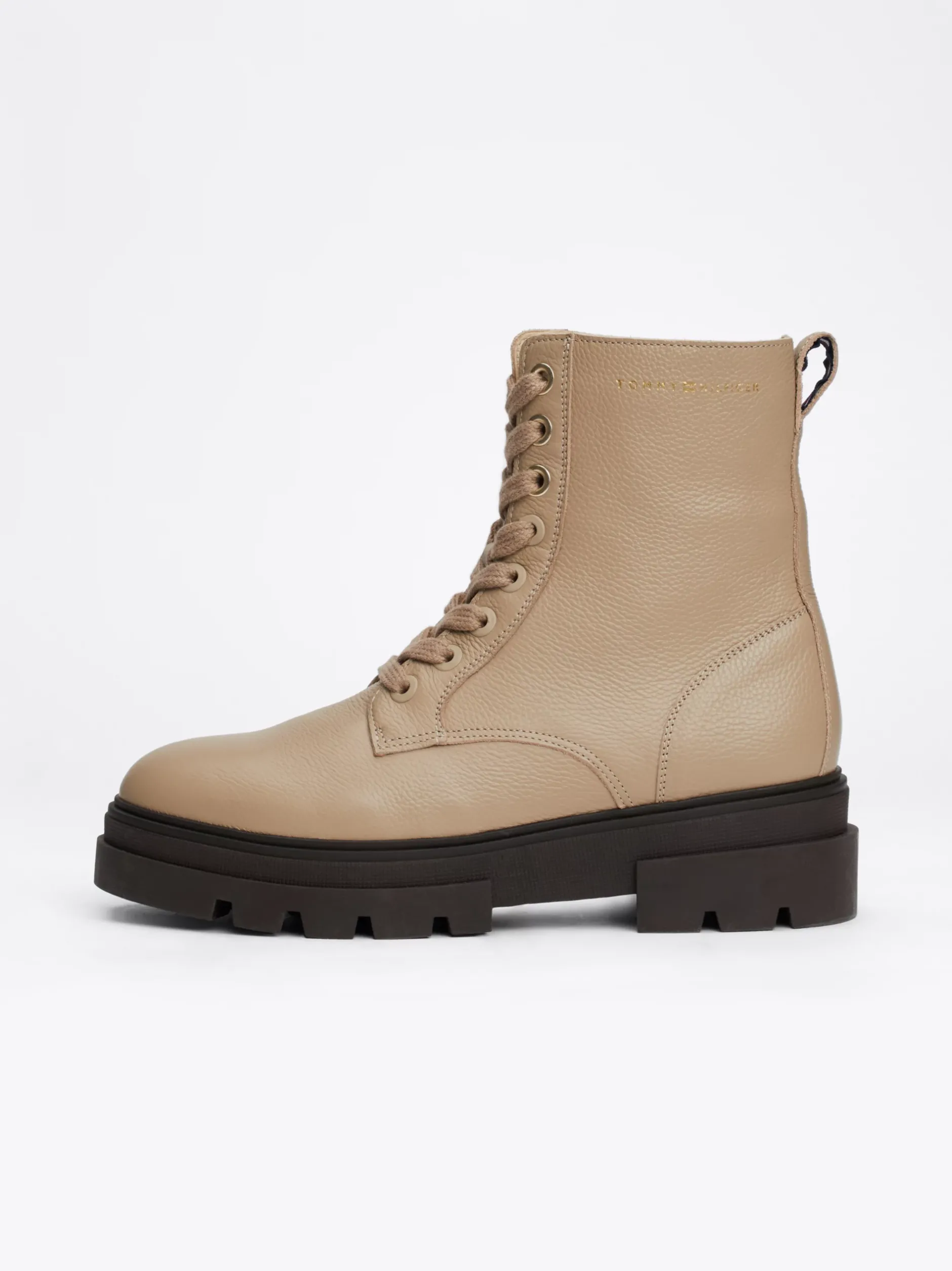 Sznurowane Botki|Botki*Tommy Hilfiger Sznurowane Botki Skórzane Nad Kostkę BEIGE