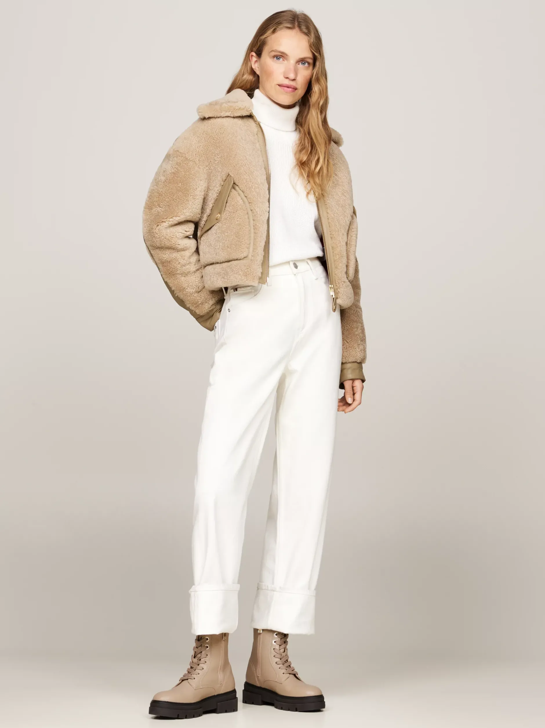 Sznurowane Botki|Botki*Tommy Hilfiger Sznurowane Botki Skórzane Nad Kostkę BEIGE