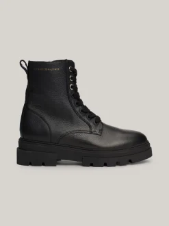 Sznurowane Botki|Botki*Tommy Hilfiger Sznurowane Botki Skórzane Nad Kostkę BLACK