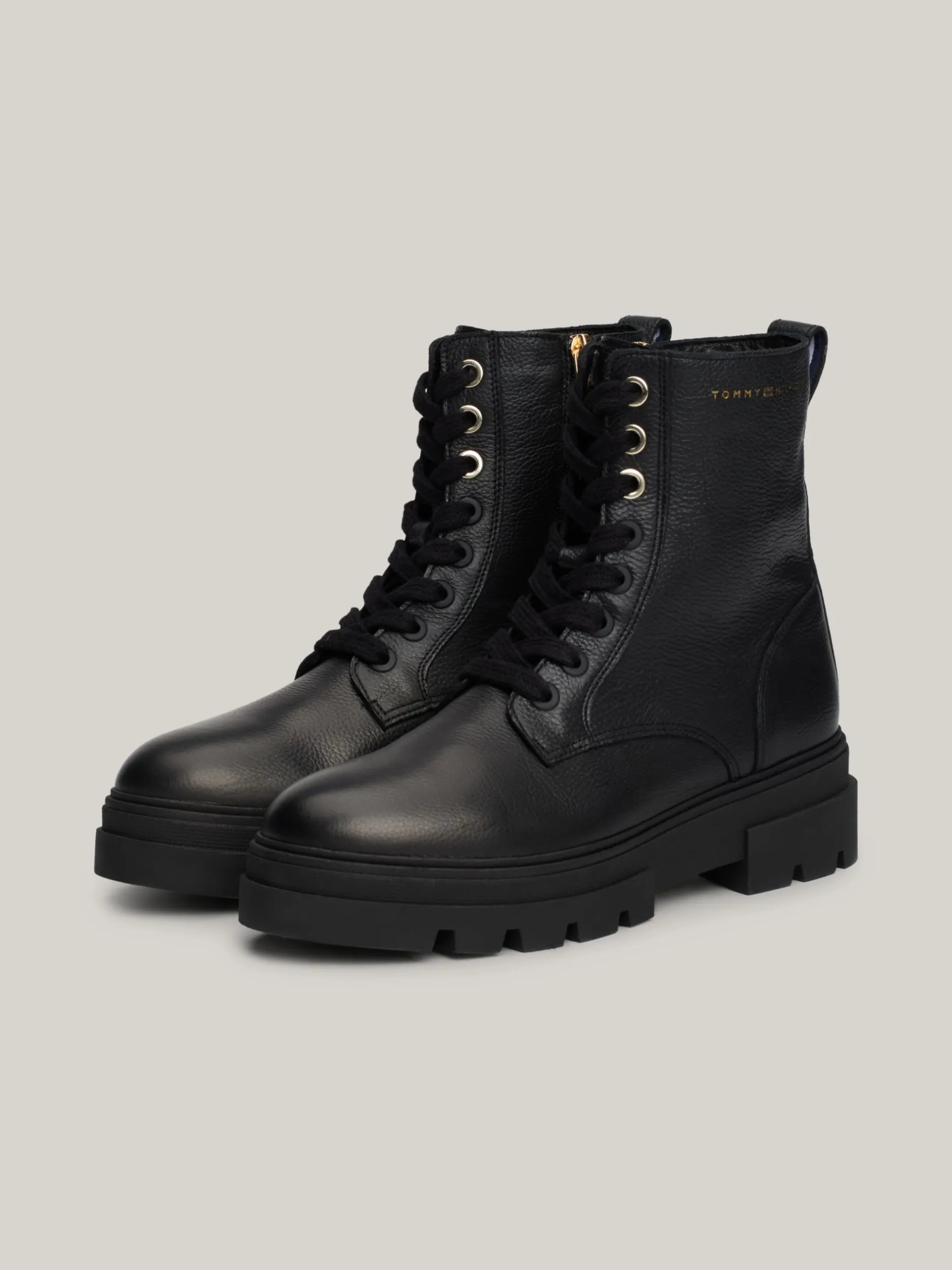 Sznurowane Botki|Botki*Tommy Hilfiger Sznurowane Botki Skórzane Nad Kostkę BLACK