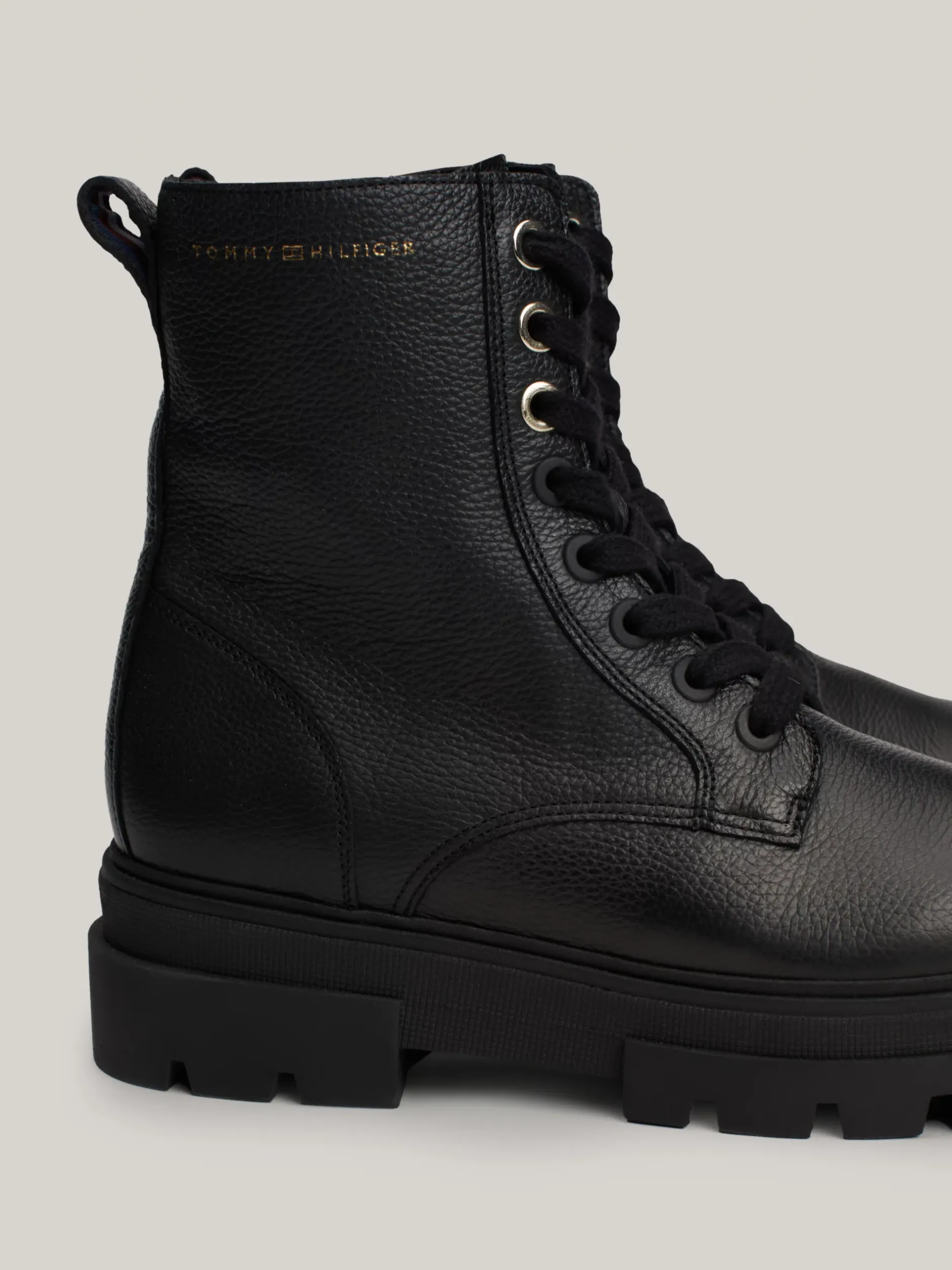 Sznurowane Botki|Botki*Tommy Hilfiger Sznurowane Botki Skórzane Nad Kostkę BLACK