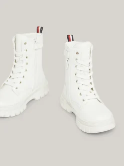Obuwie I Akcesoria*Tommy Hilfiger Sznurowane Botki Typu Biker Na Grubej Podeszwie IVORY