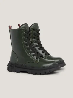 Obuwie I Akcesoria*Tommy Hilfiger Sznurowane Botki Typu Biker Na Grubej Podeszwie DARK OLIVE GREEN