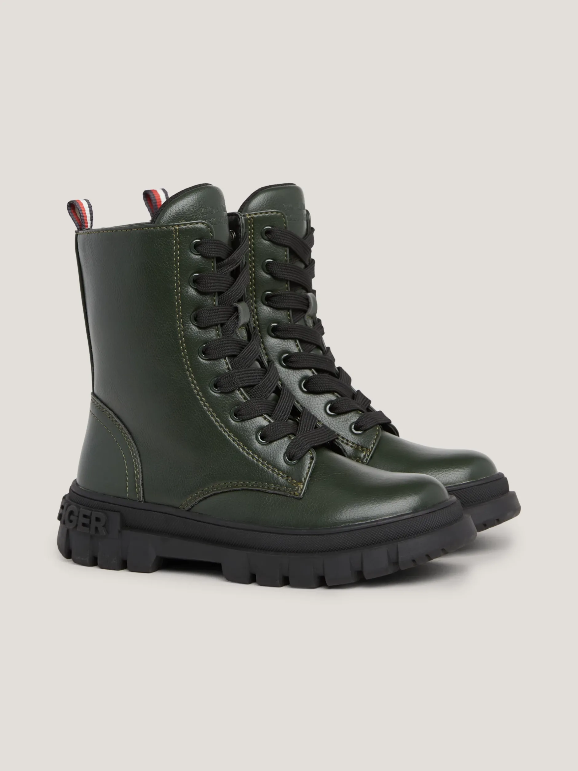 Obuwie I Akcesoria*Tommy Hilfiger Sznurowane Botki Typu Biker Na Grubej Podeszwie DARK OLIVE GREEN