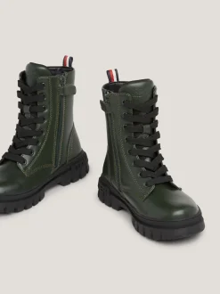 Obuwie I Akcesoria*Tommy Hilfiger Sznurowane Botki Typu Biker Na Grubej Podeszwie DARK OLIVE GREEN