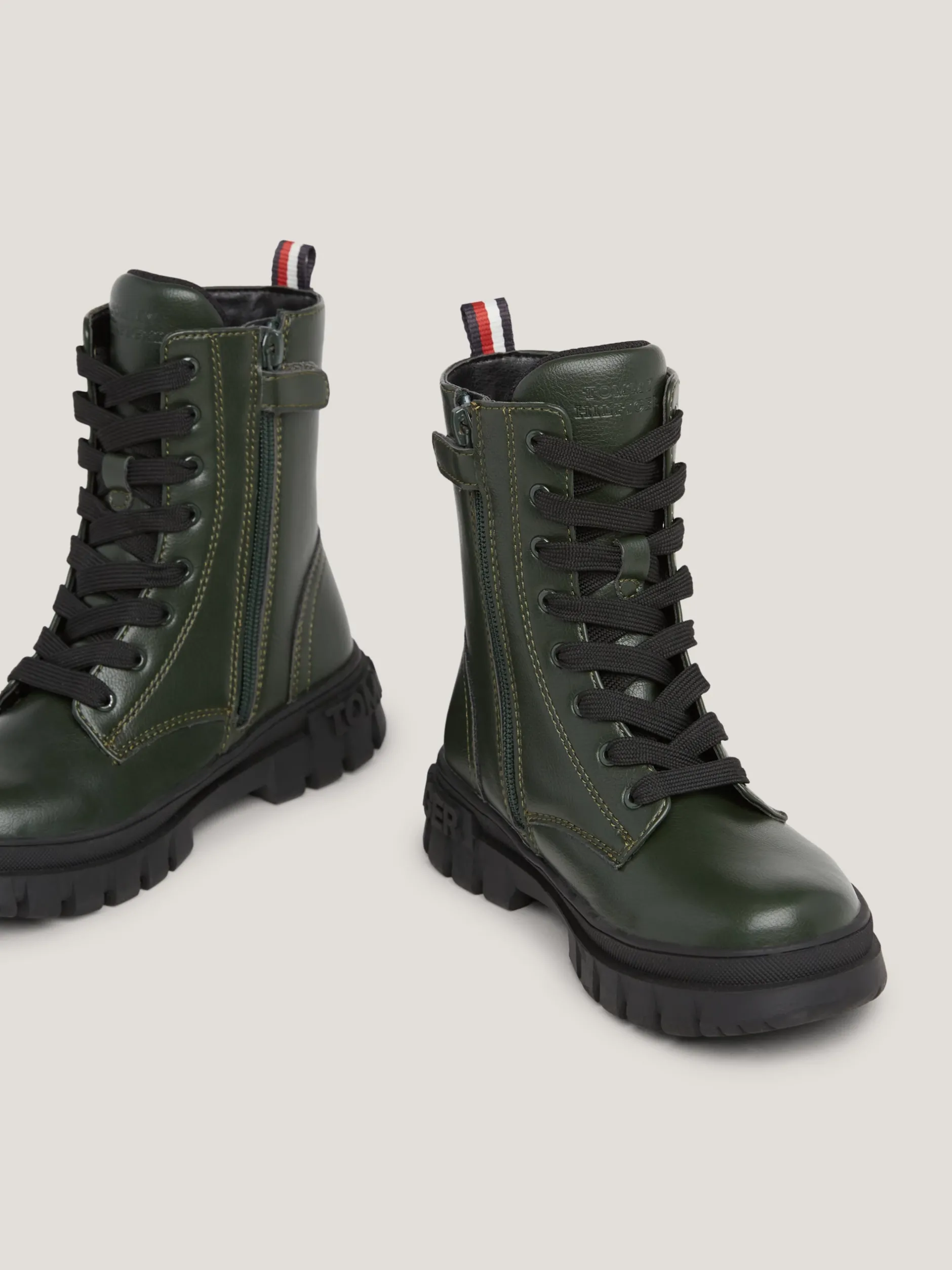 Obuwie I Akcesoria*Tommy Hilfiger Sznurowane Botki Typu Biker Na Grubej Podeszwie DARK OLIVE GREEN
