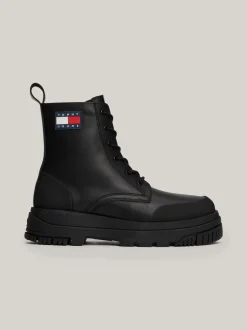 Buty Sznurowane|Buty*Tommy Hilfiger Sznurowane Botki Ze Skóry Z Grubą Podeszwą BLACK