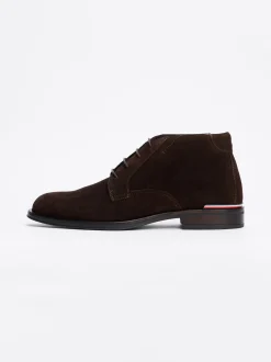 Buty Wizytowe|Buty Sznurowane*Tommy Hilfiger Sznurowane Buty Do Kostki Z Zamszu DARK COFFEE