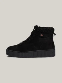 Sznurowane Botki|Botki*Tommy Hilfiger Sznurowane Buty Ze Skóry Z Ciepłą Wyściółką BLACK
