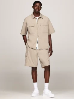 Szorty*Tommy Hilfiger Szorty Bojówki Unisex Z Szerokimi Nogawkami BEIGE STONE