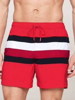Stroje Kąpielowe*Tommy Hilfiger Szorty Kąpielowe Ze Wzorem W Sygnowane Paski DARING SCARLET