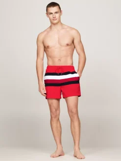 Stroje Kąpielowe*Tommy Hilfiger Szorty Kąpielowe Ze Wzorem W Sygnowane Paski DARING SCARLET