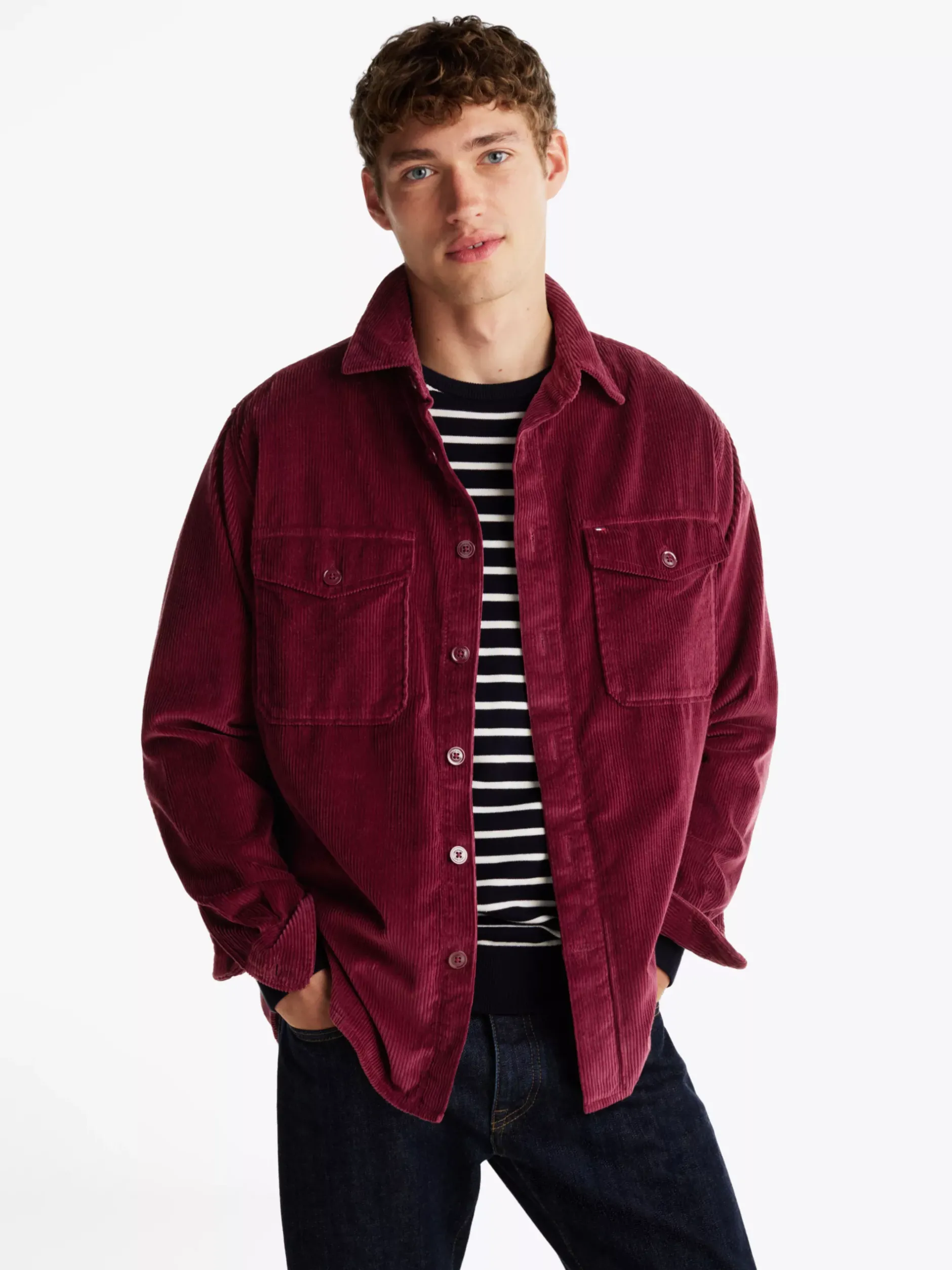 Koszule*Tommy Hilfiger Sztruksowa Koszula Wierzchnia O Luźnym Kroju DEEP ROUGE
