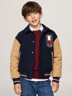 Kurtki*Tommy Hilfiger Sztruksowa Kurtka Bomber Z Logo Z Tyłu DESERT SKY / CLASSIC KHAKI