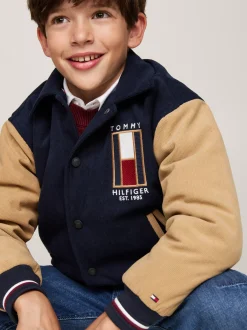 Kurtki*Tommy Hilfiger Sztruksowa Kurtka Bomber Z Logo Z Tyłu DESERT SKY / CLASSIC KHAKI