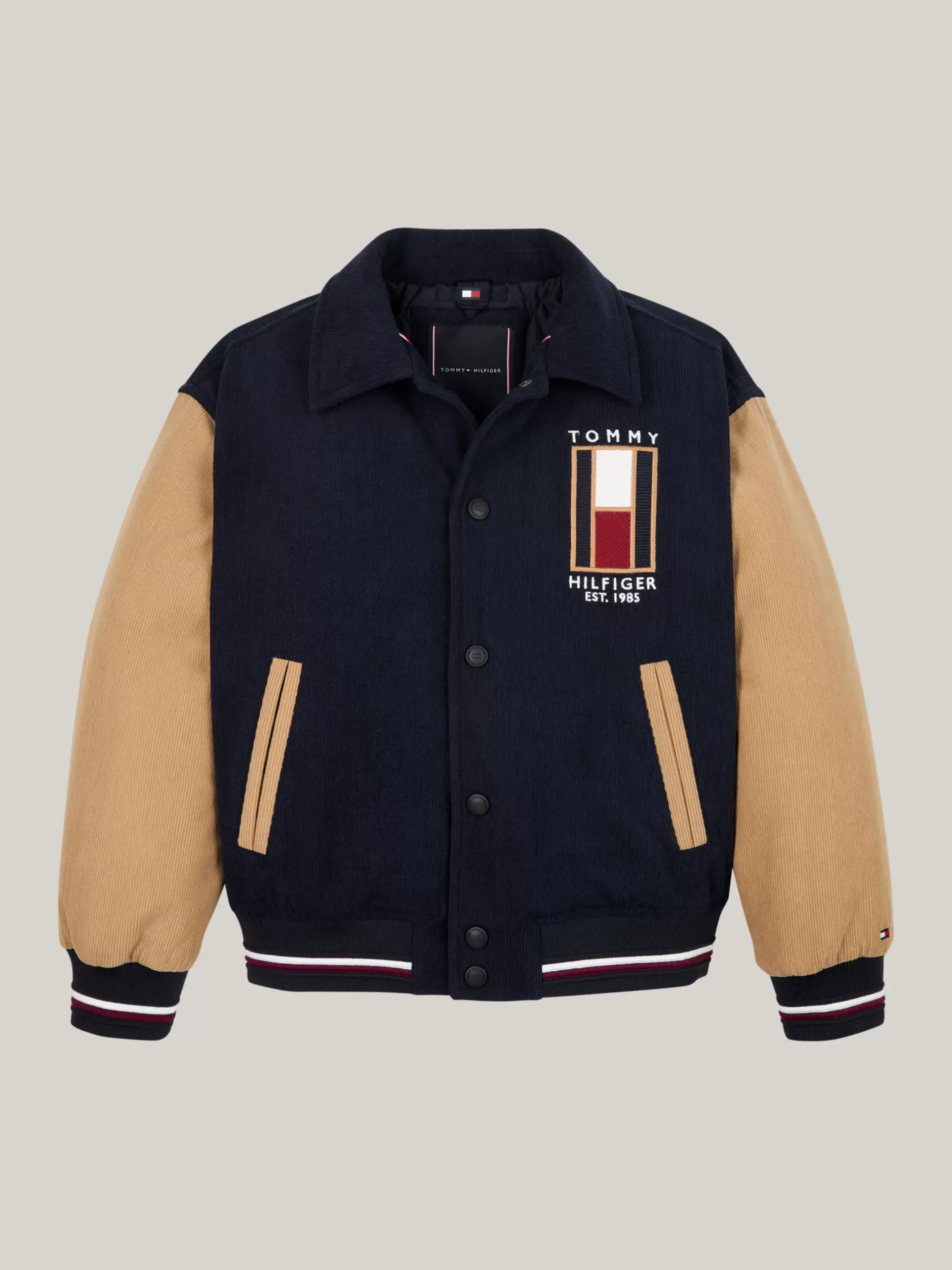 Kurtki*Tommy Hilfiger Sztruksowa Kurtka Bomber Z Logo Z Tyłu DESERT SKY / CLASSIC KHAKI