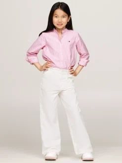 Spodnie, Szorty I Spódnice*Tommy Hilfiger Sztruksowe Chinosy Z Szerokimi Nogawkami ANCIENT WHITE