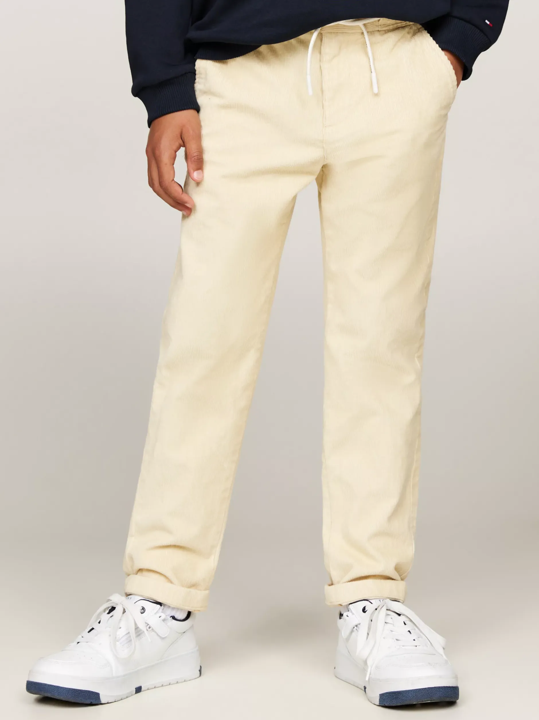 Spodnie I Szorty*Tommy Hilfiger Sztruksowe Chinosy Z Troczkami COUNTRY IVORY