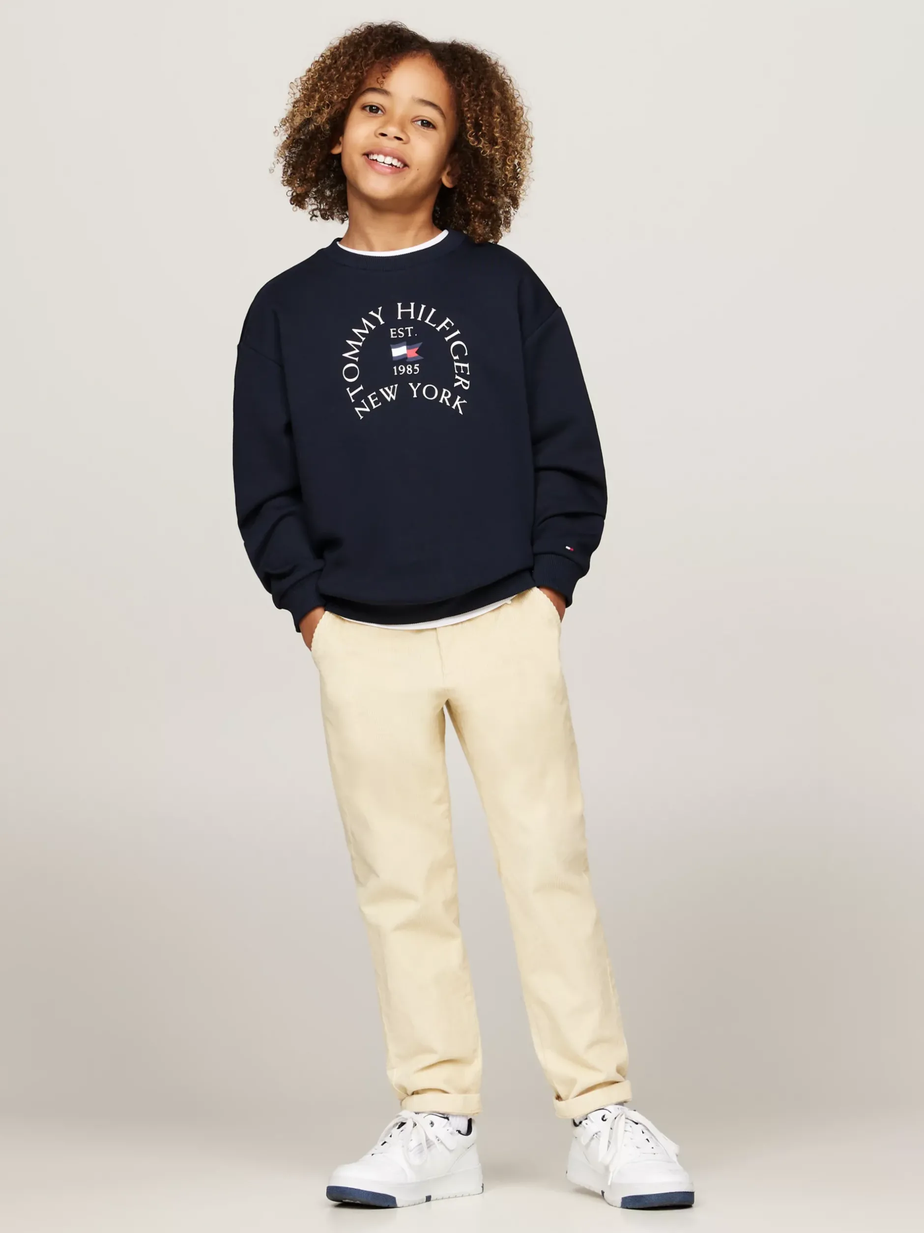 Spodnie I Szorty*Tommy Hilfiger Sztruksowe Chinosy Z Troczkami COUNTRY IVORY