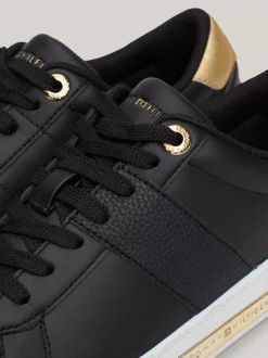 Sneakersy*Tommy Hilfiger Szykowne Skórzane Buty Sportowe BLACK