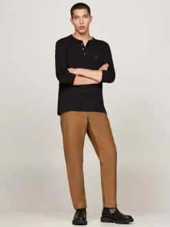 T-Shirty*Tommy Hilfiger Teksturowany Longsleeve Z Dekoltem Henley BLACK