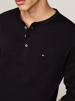 T-Shirty*Tommy Hilfiger Teksturowany Longsleeve Z Dekoltem Henley BLACK