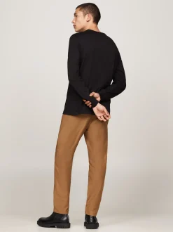 T-Shirty*Tommy Hilfiger Teksturowany Longsleeve Z Dekoltem Henley BLACK