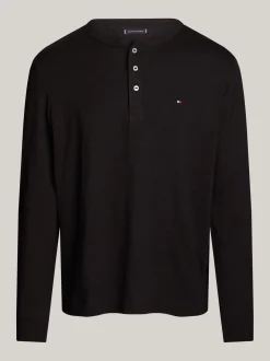T-Shirty*Tommy Hilfiger Teksturowany Longsleeve Z Dekoltem Henley BLACK