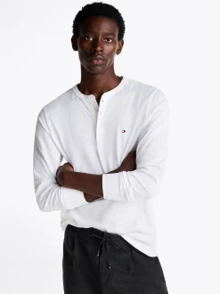 T-Shirty*Tommy Hilfiger Teksturowany Longsleeve Z Dekoltem Henley WHITE