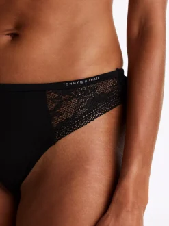Figi|Bielizna*Tommy Hilfiger Thongi Z Koronkowym Wykończeniem I Logo BLACK