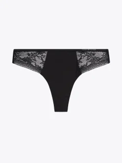 Figi|Bielizna*Tommy Hilfiger Thongi Z Koronkowym Wykończeniem I Logo BLACK