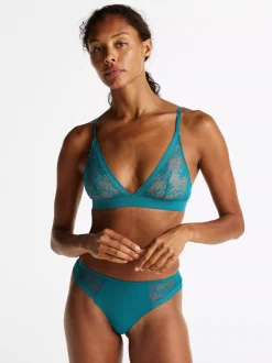 Figi|Bielizna*Tommy Hilfiger Thongi Z Koronkowym Wykończeniem I Logo MIDNIGHT TURQUOISE