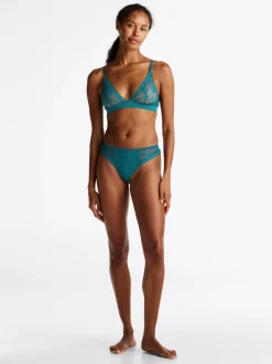 Figi|Bielizna*Tommy Hilfiger Thongi Z Koronkowym Wykończeniem I Logo MIDNIGHT TURQUOISE