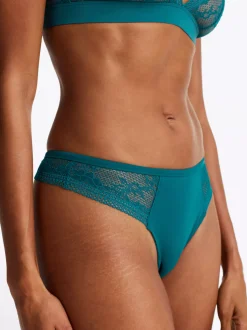 Figi|Bielizna*Tommy Hilfiger Thongi Z Koronkowym Wykończeniem I Logo MIDNIGHT TURQUOISE