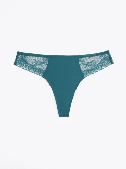 Figi|Bielizna*Tommy Hilfiger Thongi Z Koronkowym Wykończeniem I Logo MIDNIGHT TURQUOISE