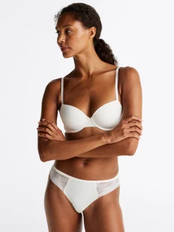 Figi|Bielizna*Tommy Hilfiger Thongi Z Koronkowym Wykończeniem I Logo IVORY